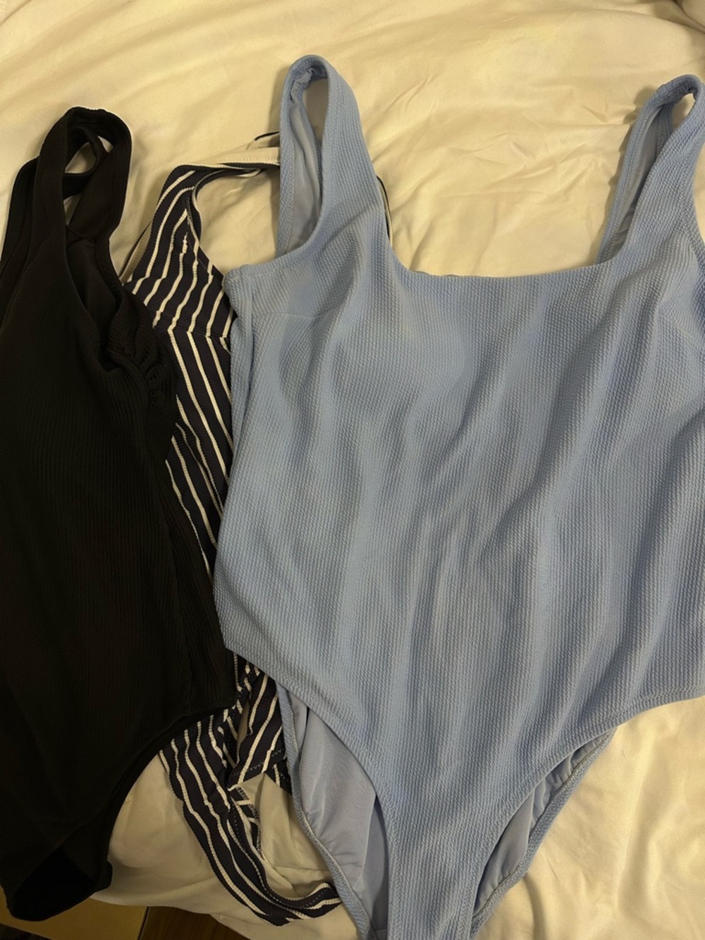 Light Blue, black and navy striped Ribbed Square-Neck Swimsuit - Picture 2 of 3